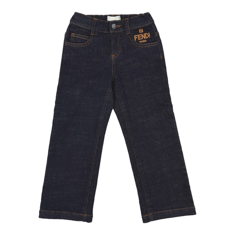 Fendi Navy Logo Embroidered Wide-Leg Jeans - Les Petits