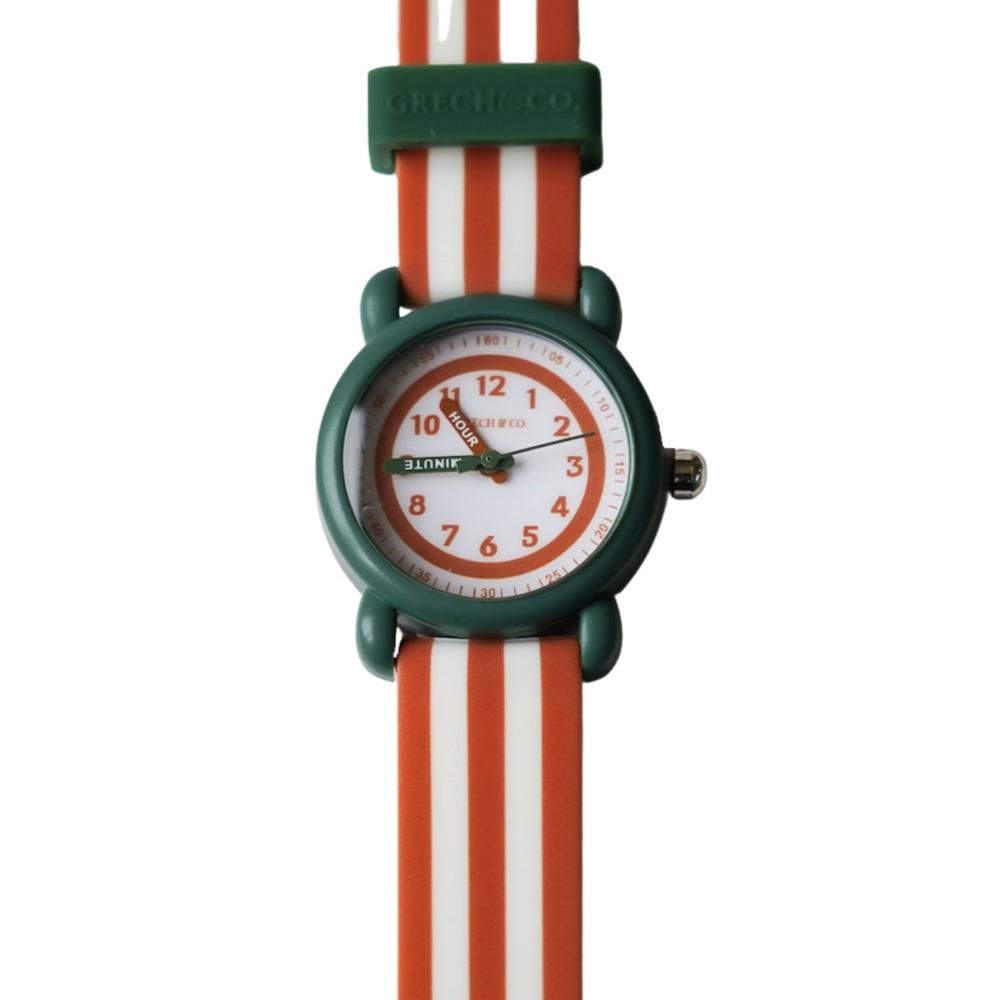 Orange Stripe Nylon Hook N' Loop Watch Band - Carbon | B & R Bands
