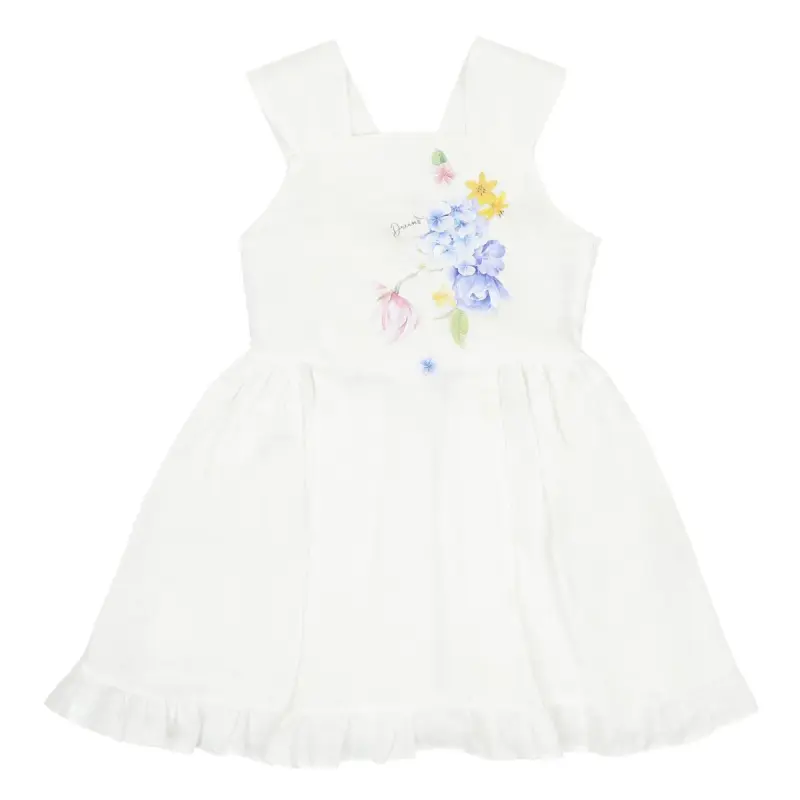 Lapin House White Floral Print Linen Dress - Les Petits