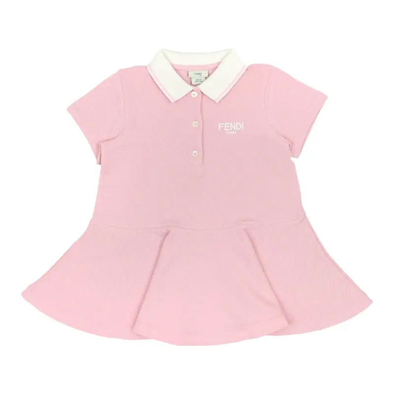 Fendi Pink Logo Embroidered Cotton Dress - Les Petits